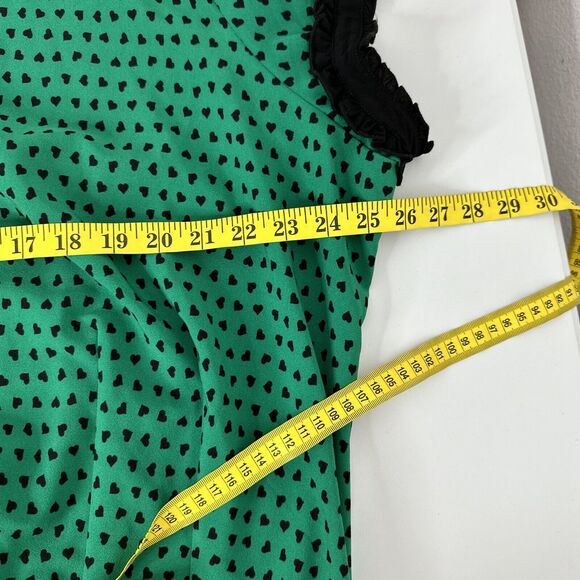 Hell Bunny Shirt Top Womens 6X Kelly Green Hearts Goth Grunge Button Stretch - Picture 10 of 13